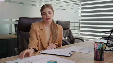 Pov Businesswoman Talking On Video Call Conference In Office Looking At