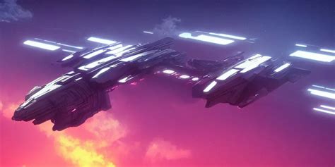 Synthwave Spaceship Hovering Over Fields And Small Stable Diffusion