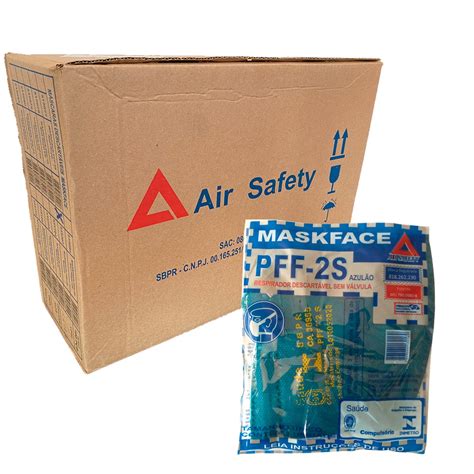 100 Máscara Descartável PFF2 Azul Sem Válvula Maskface AirSafety no