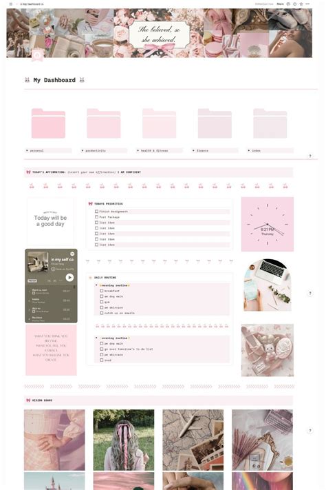 Notion Dashboard Ideas Notion Templates That Girl Aesthetic Notion