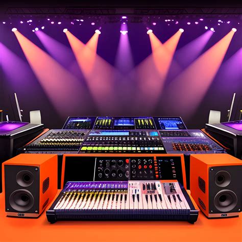a photo realistic scene of concert hall technology with large lo