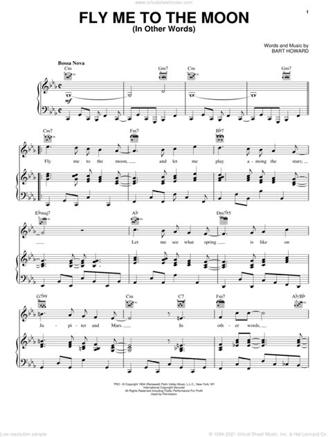 Fly Me To The Moon In Other Words Sheet Music For Voice Piano Or