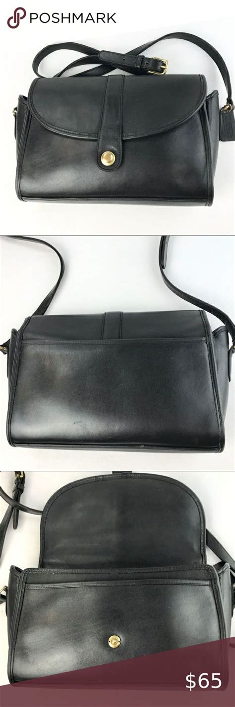 Coach 1980s Vintage Black Leather Flap Handbag Flap Handbags Black