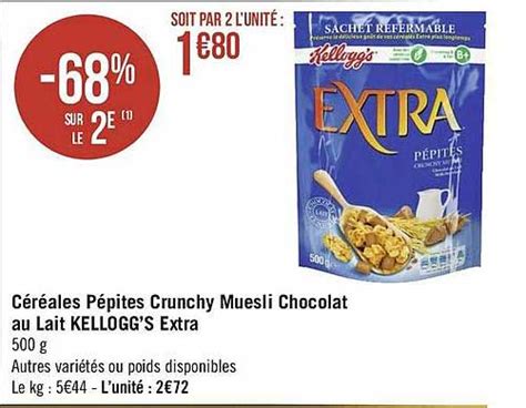 Promo C R Ales P Pites Crunchy Muesli Chocolat Au Lait Kellogg S Extra