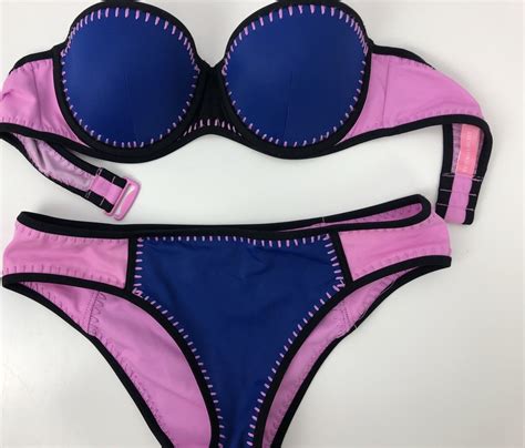 Victoria S Secret Bikini Neoprene Blue Pink Crochet B Gem