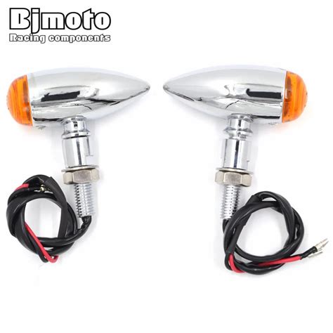 BJMOTO Motorcycle Chrome Metal Bullet Turn Signals Indicator Light For