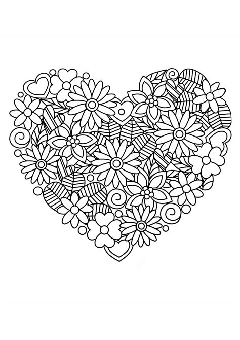 Pretty Heart Of Flowers And Leaves Flowers And Vegetation Coloring