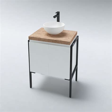 Долен шкаф за баня Compact с врати, крака и дървен плот 50cm | Inex-bg.com