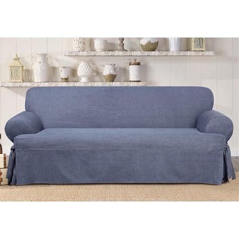 Surefit Authentic Denim Indigo Cotton 1 Piece T Cushion Sofa Slipcover