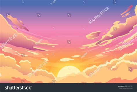 Sunset Sky Cartoon Summer Sunrise Pink Vetor Stock Livre De Direitos