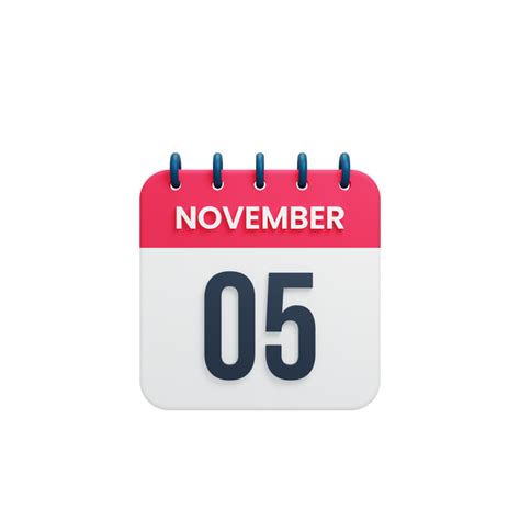 November Realistic Calendar Icon 3D Rendered Date November 05 12026966 PNG