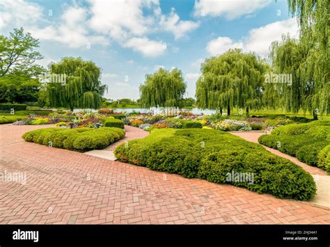 Chicago Botanic Garden Summer Landscape Glencoe Illinois Usa Stock