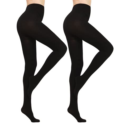 Wajiafar Fleece Lined Tights For Women 2 Pairs Opaque Warm Tights With