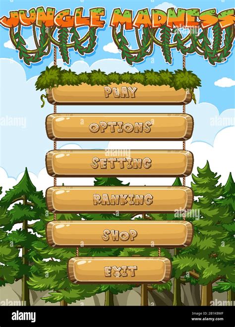 Menu bar template for computer game with jungle theme illustration ...