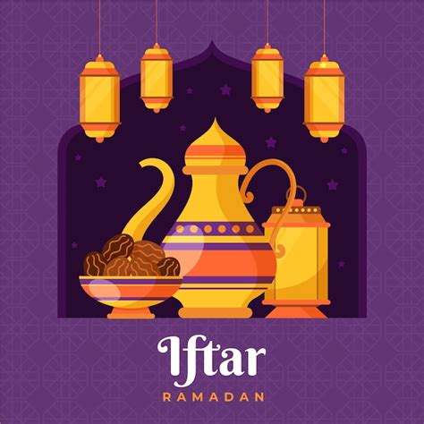 Free Vector Iftar Illustration With Meals And Lanterns