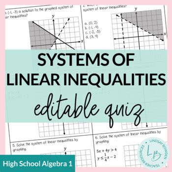 Systems Of Linear Inequalities Quiz By Lindsay Bowden Secondary Math