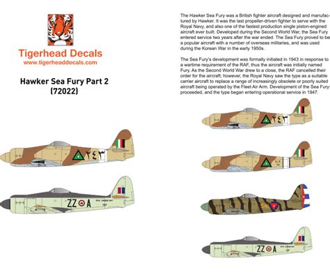 Hawker Sea Fury Fb11 Part 2 Iraq Cuba Canada Tigerhead Decals 72022