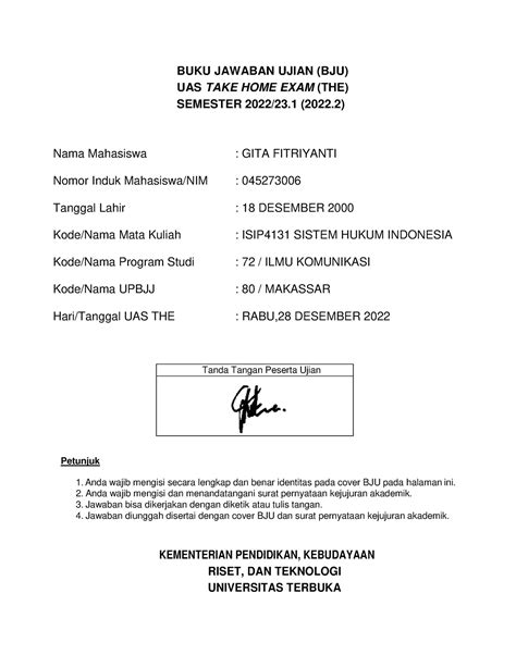 The Sistem Hukum Indonesia Isip Tanda Tangan Peserta Ujian Buku