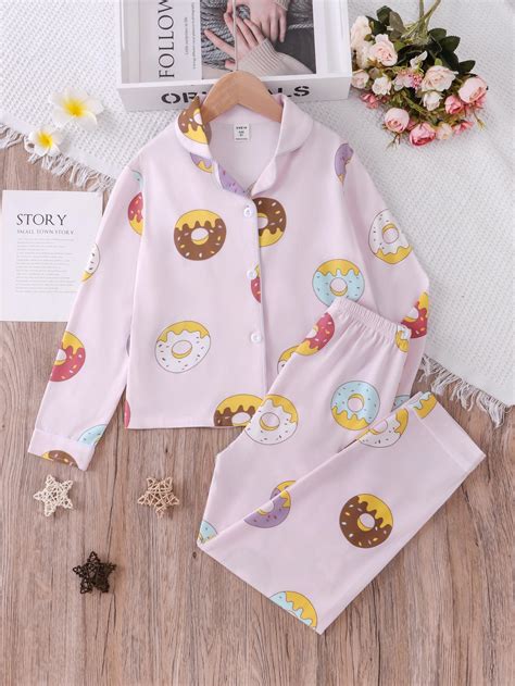 Girls Donuts Print Lapel Neck Pj Set Shein Eur