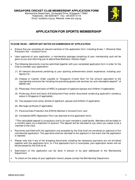 Fillable Online Scc Org Scc Sports Membership Application Form July