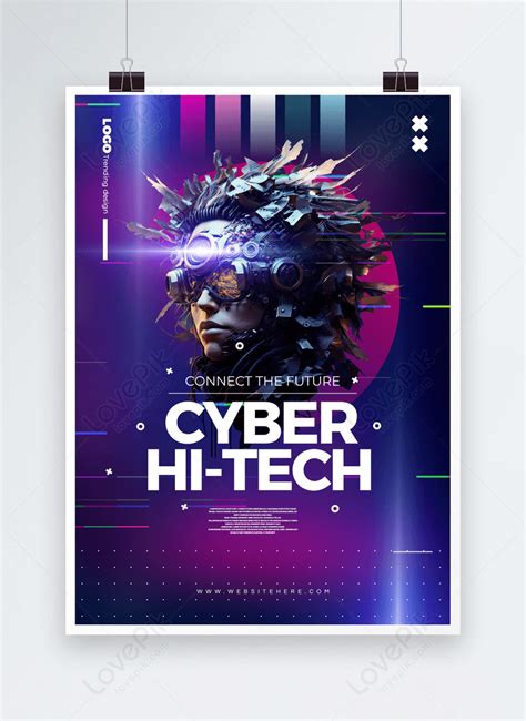 Robot artificial intelligence cyberpunk high-tech poster template image ...