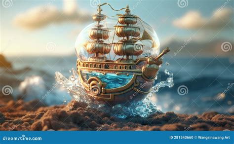 Ocean in a Bottle: a Miniature Pirate Ship Generative AI Stock ...