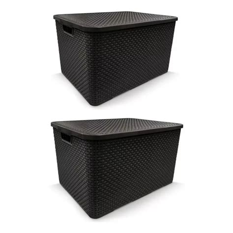 Kit C 02 Cestos Organizadores Rattan De 40 Litros Preto Shopee Brasil