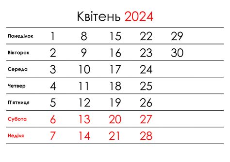Календар на квітень 2024 року Українські календарі