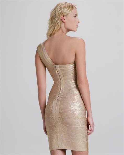 Lyst Hervé Léger One shoulder Metallic Bandage Dress in Metallic