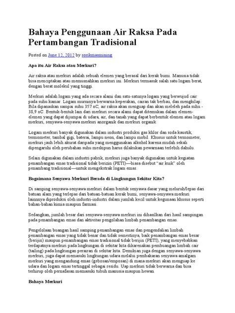 Bahaya Penggunaan Air Raksa Pada Pertambangan Tradisional | PDF