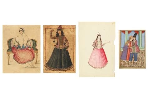 Iranian School 19th Century Four Watercolour Portraits Of Qajar