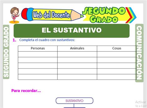 Ficha De Clases De Sustantivo Para Segundo Grado De Primaria Segundo