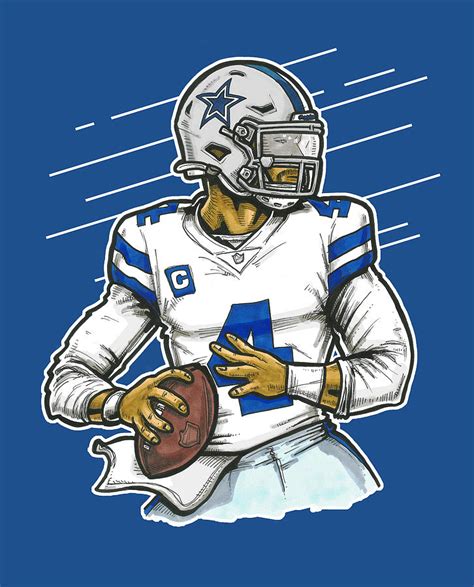 Dak Prescott Blue Drawing By Richard Miller Pixels