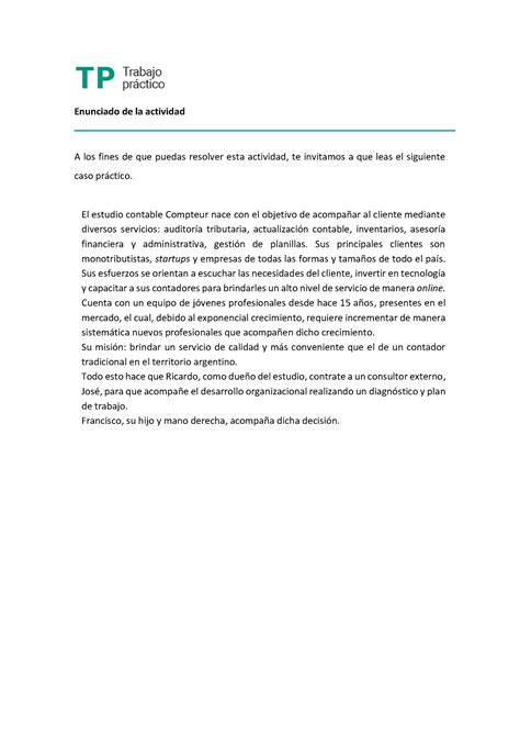 Tp Enunciado De La Actividad Enunciado De La Actividad A Los Fines