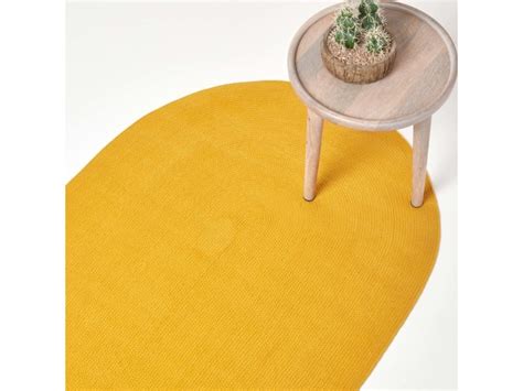 Homescapes tapis ovale tissé à plat en coton jaune moutarde 50 x 80 cm