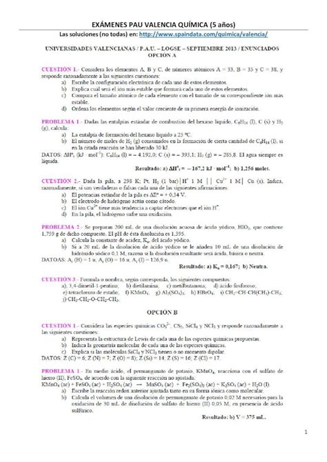 PDF EXÁMENES PAU VALENCIA QUÍMICA 5 años PDF file presentes en