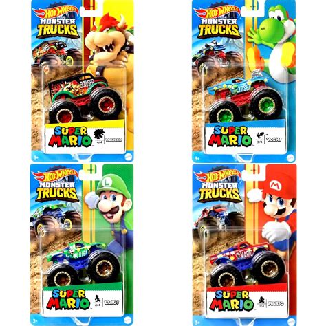 Hot Wheels Super Mario Monster Trucks Mario Luigi Yoshi Bowser Hotwheels Die Cast Hobbies