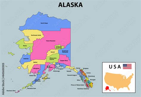 Alaska map. Alaska map with neighboring countries and border in outline ...