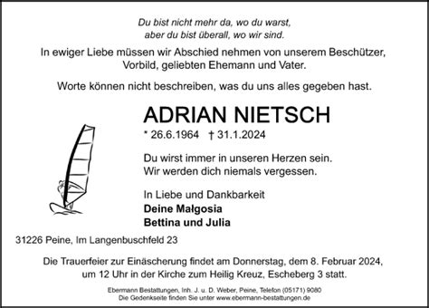 Traueranzeigen Von Adrian Nietsch Trauer Anzeigen De