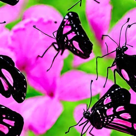 Download Black Butterflies Resting On Pink Flowers Patterns Online Creative Fabrica