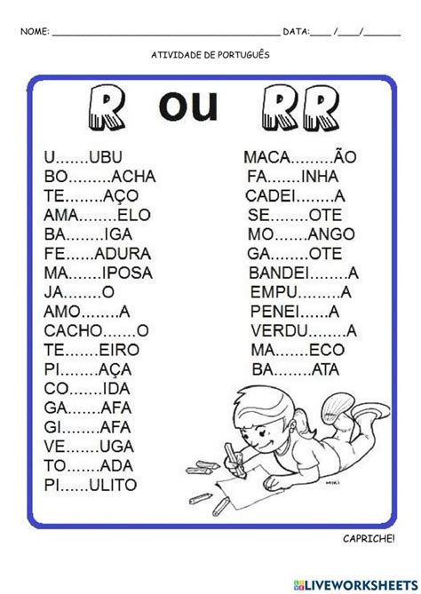 Cinco Palavras Com Rr - Palavras com r ou rr activity | Atividades de português 1ano ortografia ...