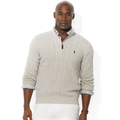 Lyst Ralph Lauren Polo Big And Tall Halfzip Cable Knit Tussah Silk Sweater In Gray For Men