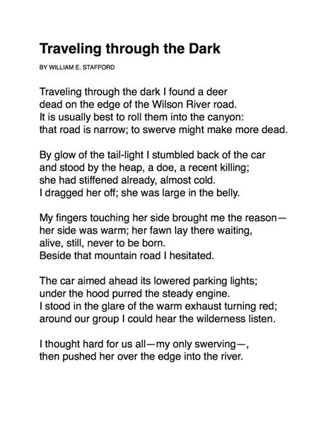 Traveling Through The Dark Poem By William Stafford