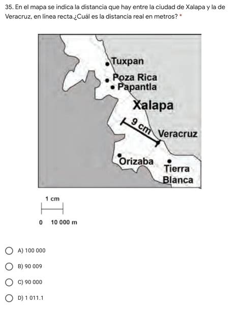 En El Mapa Se Indica La Distancia Que Hay Entre La Ciudad De Xalapa Y