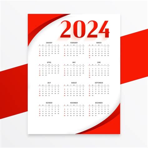 Layout de calendário do planejador de eventos branco e vermelho 2024 em