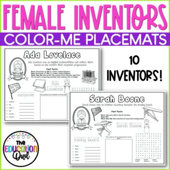 Female Inventors - Color-Me Placemats by Raindrops and Ravens | TpT