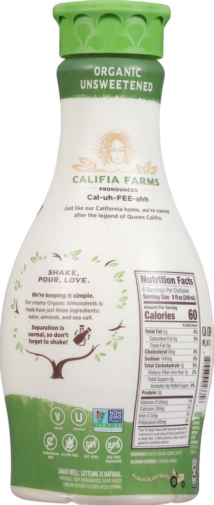 Califia Farms Almondmilk Unsweetened Organic Planogram Back