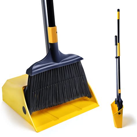 Yocada Upright Broom And Tall Standing Dustpan Set Heavy Duty With 54