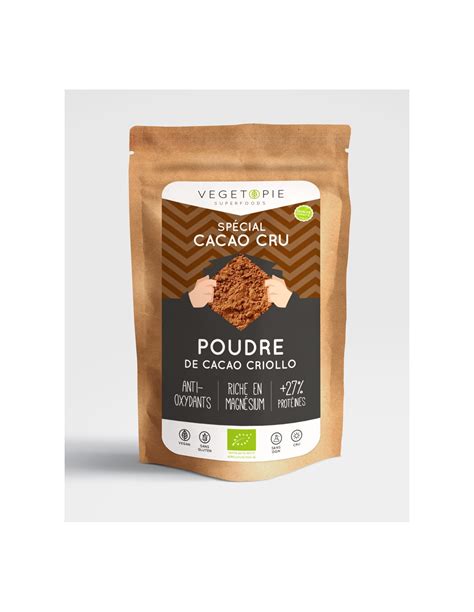 Poudre de fève de Cacao Cru Criollo Bio non torréfié 250g