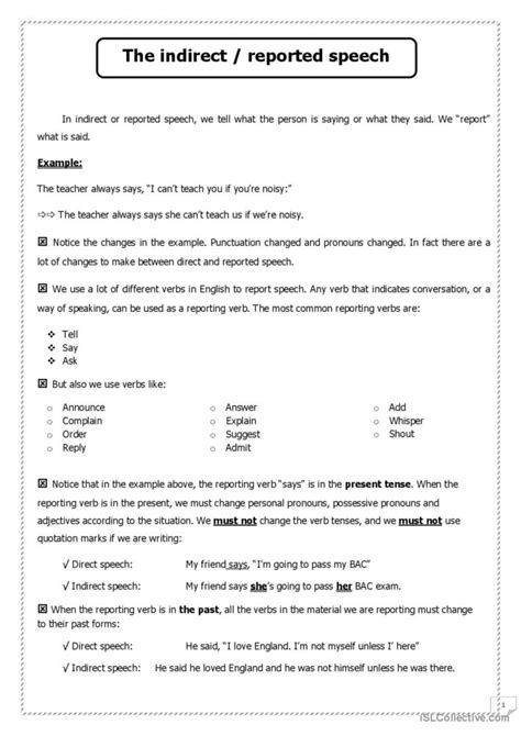 Reported Indirect Speech English Esl Worksheets Pdf And Doc